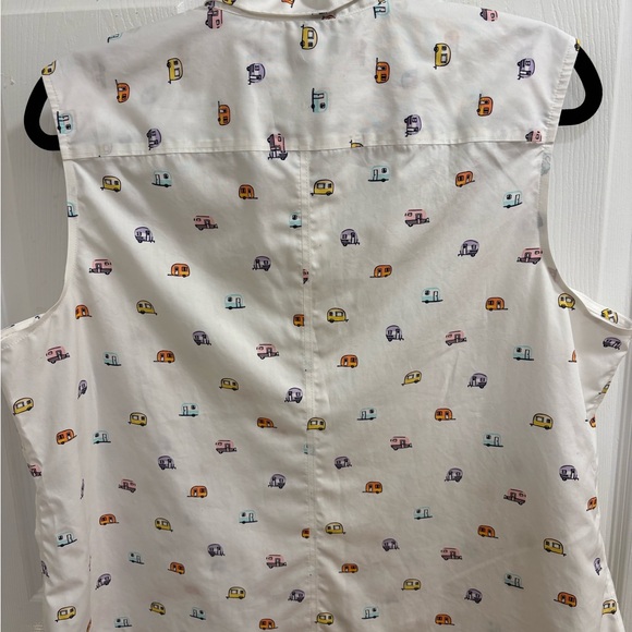 Lands' End women's white sleeveless blouse,  colorful camper van pattern. - Picture 5 of 7